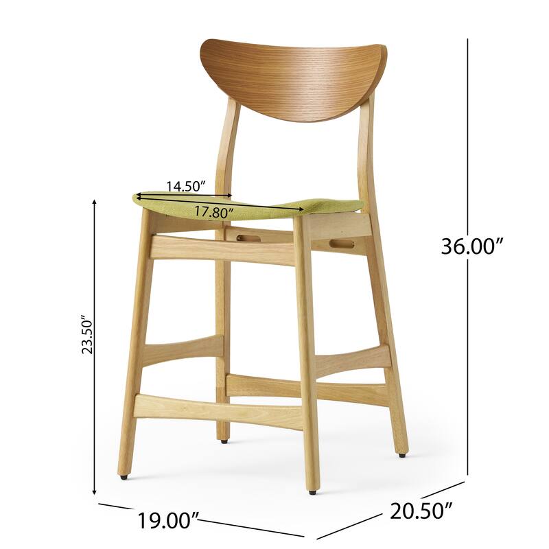 Modern Wood Counter Bar Stools, Armless Dining Chairs with Backrest and Footrest, Kitchen Breakfast Chairs, Set of 2