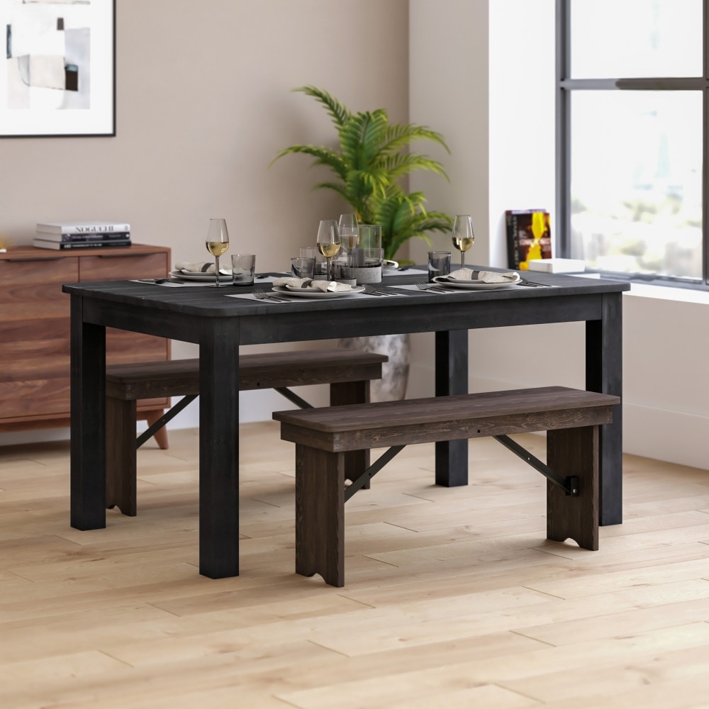 60" x 38" Rectangular Antique Rustic Solid Pine Farm Dining Table