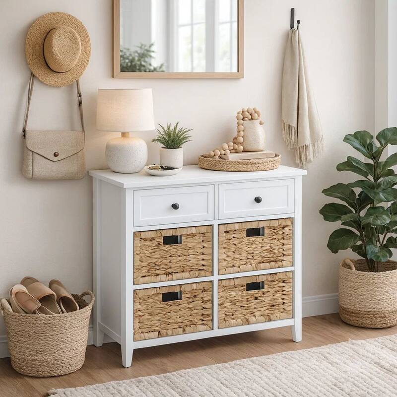 Flavius Console Table With 6 Drawers, White