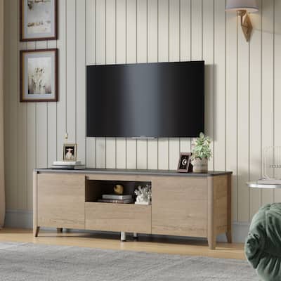 58 Inches Modern TV stand with LED Lights Entertainment Center TV cabinet with Storage for Living Room