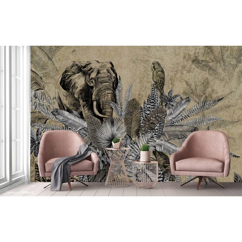 Vintage Safari Elegance Wallpaper Mural Intricate Foliage