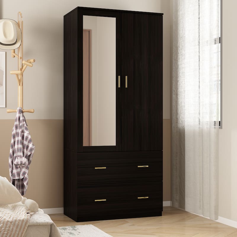 Kerrogee Bedroom Armoires Wardrobe with Mirror Drawers and Doors