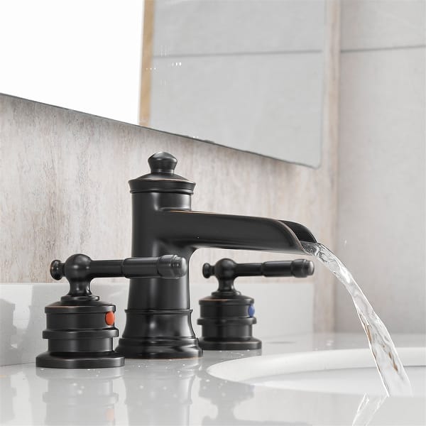 8 Widespread LED Bathroom Faucet Basin 3 Holes Waterfall Vanity Sink Mixer Tap