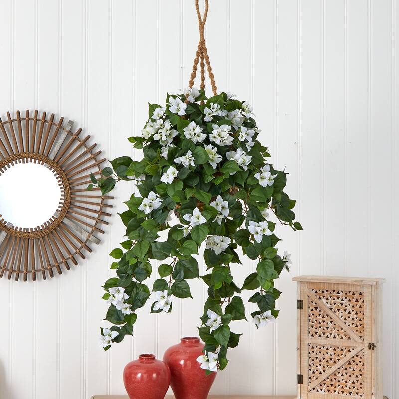 Hanging Basket for Home Decor - Indoor Plant Basket - Decorative Hanging Planter - White Flower Basket