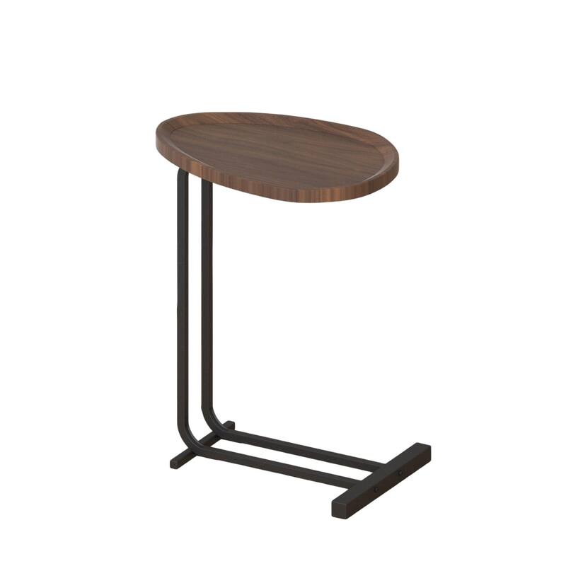 Sofa and Bedside C-Shaped Side Table, Wood C-Shaped End Table with Metal Frame Slide for Bedroom Living Room