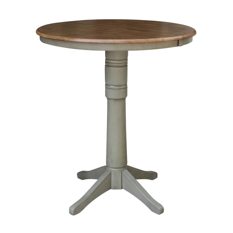 36" Round Top Pedestal Table w/12" Leaf - 42.1"H - Distressed Hickory/Stone