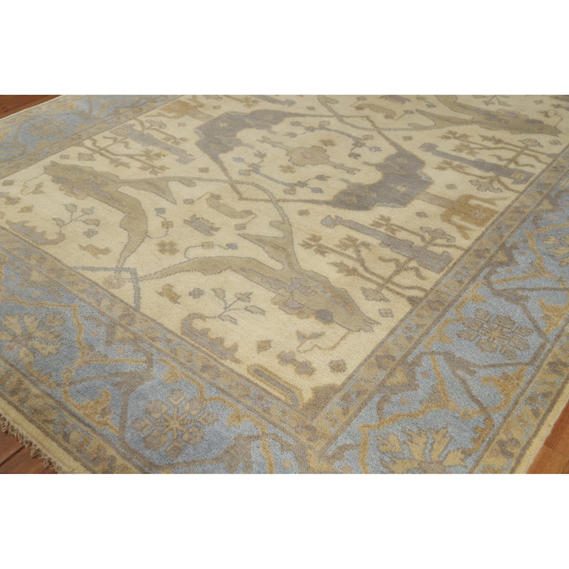 Oushak Indian Area Rug Handmade Transitional Beige Wool Carpet - 8'1" x 9'8"