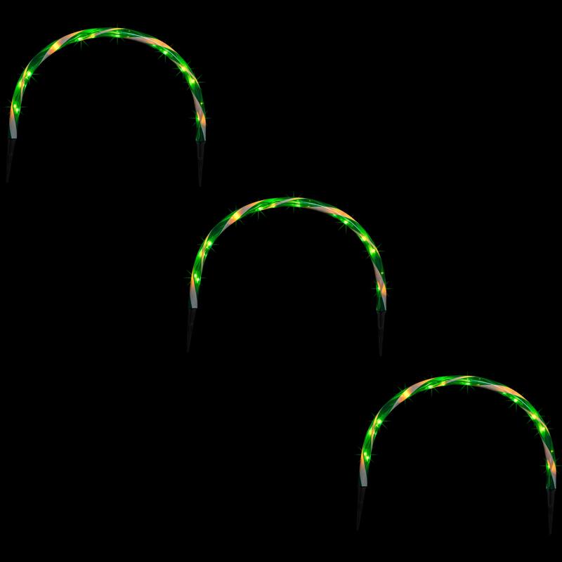 Lighted Candy Cane Outdoor Christmas Arch Pathway Markers - 11" - Green - Set of 3