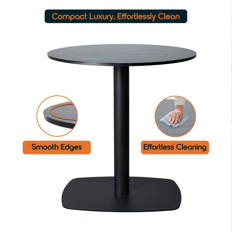 Vail Square Dining Table with 36 in. MDF Tabletop in Black Stainless Steel Square Base Accent Kitchen Table