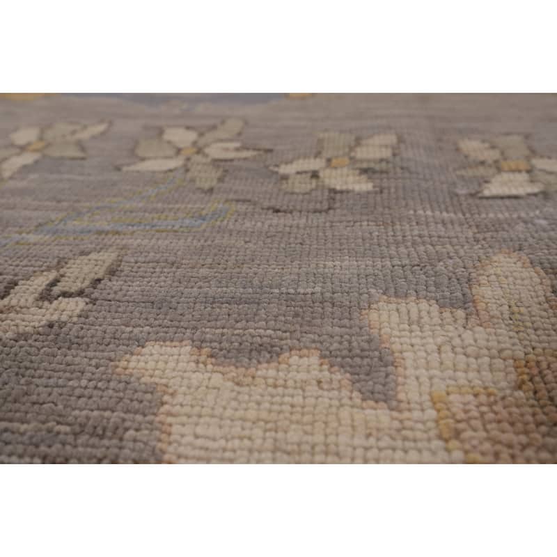 Vegetable Dye Oushak Turkish Area Rug Handmade Floral Grey Wool Carpet - 9'1" x 11'11"