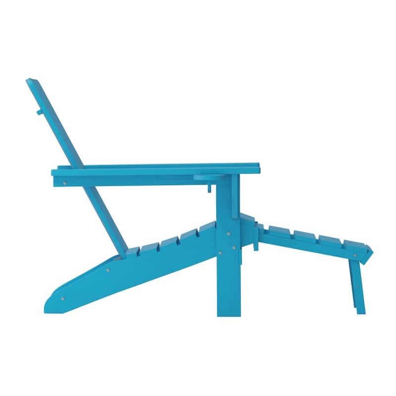 Commercial All-Weather Adirondack Chair with Pullout Ottoman & Cupholder
