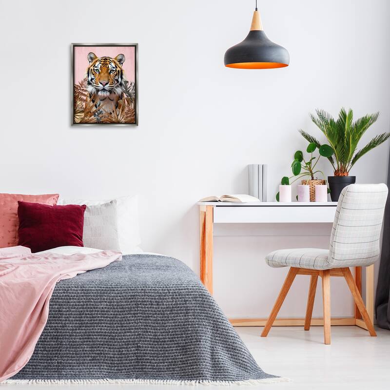 Stupell Fierce Tiger on Pink Framed Floater Canvas Wall Art Design By Kim Allen