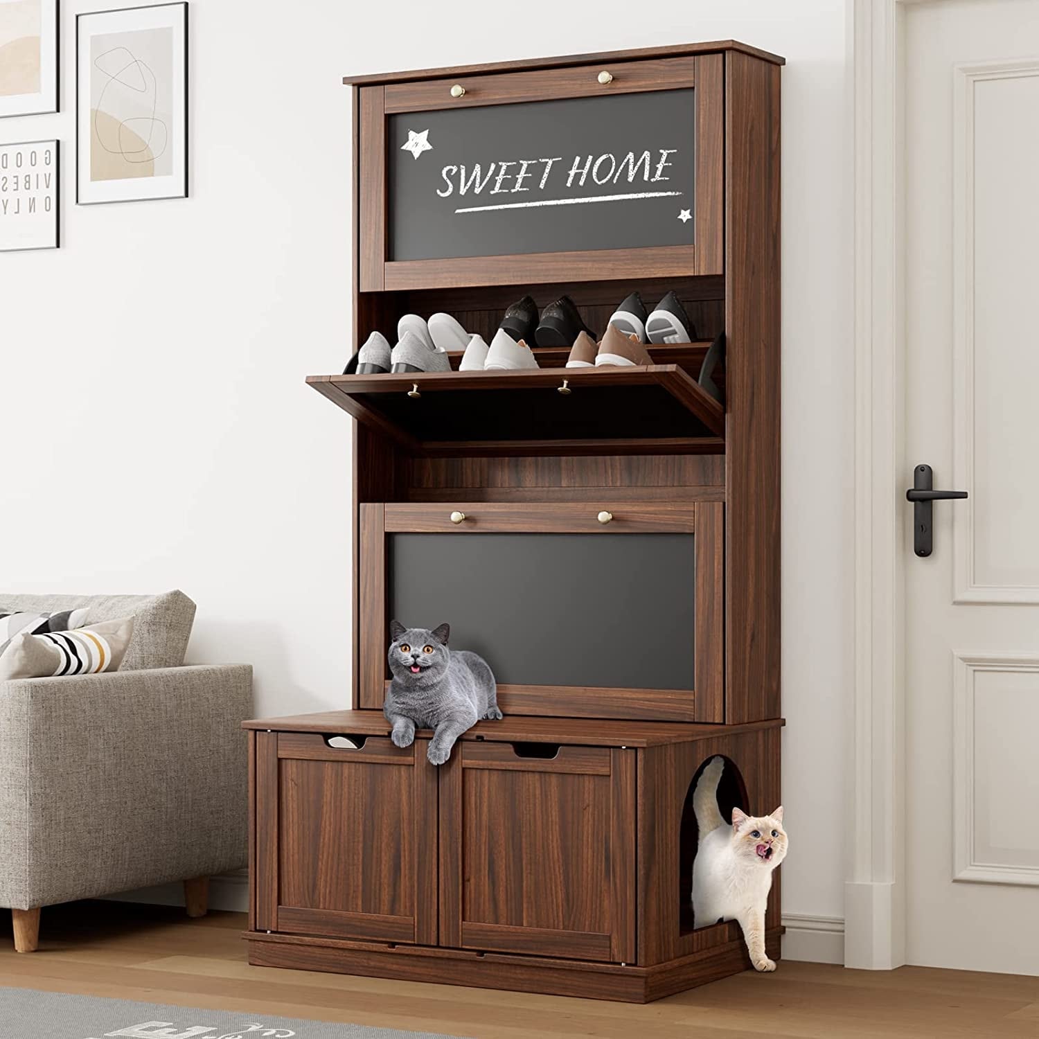 Shoe Rack Cat Litter Box Bench Hidden Litter Box Furniture