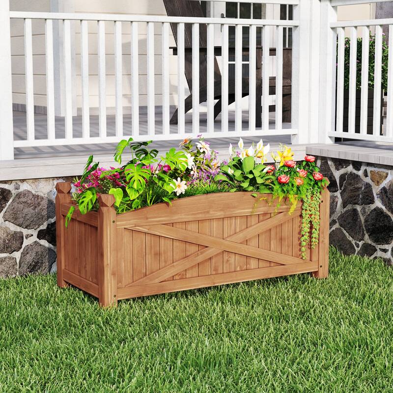 Gymax Wooden Raised Garden Bed Elevated Outdoor Planter Box w/