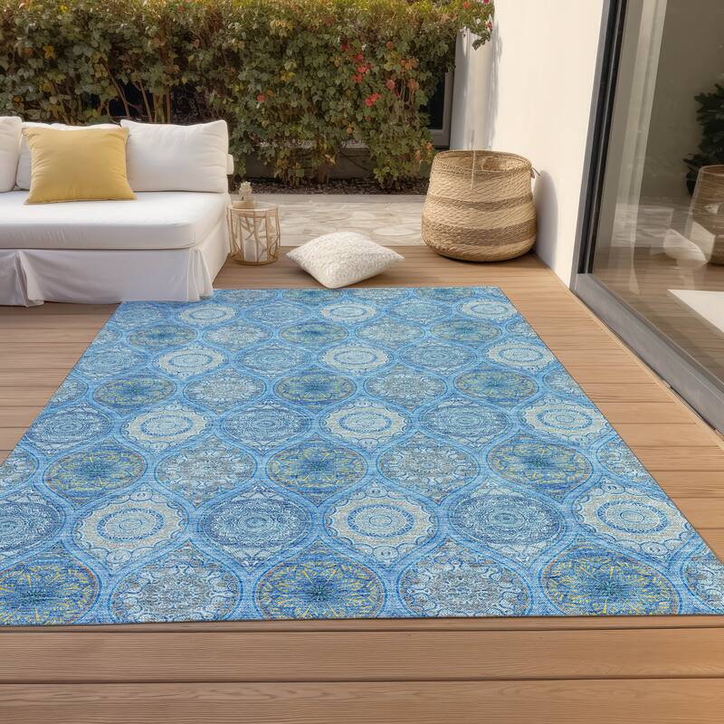 Machine Washable Indoor/ Outdoor Boho Mosaic Chantille Rug - Denim - 8' x 10'