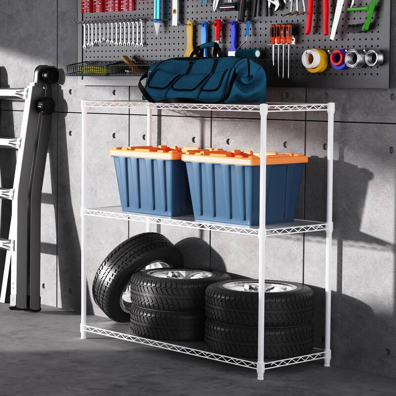 3 Tier Wire Shelving Unit, 1050 LBS NSF Height Adjustable Garage Storage Shelves, Heavy Duty Storage Wire Rack Metal Shelves