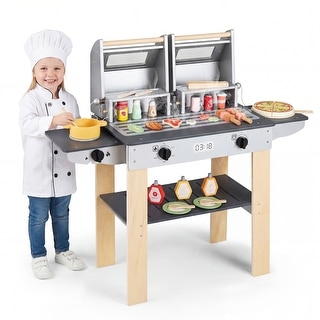 Gymax Wooden Kids Barbecue Grill Playset Kids Toy Grill w/ Abundant