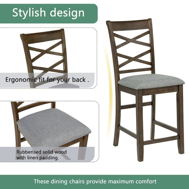 5-Piece Dining Set, 34.5" Wooden Counter Height Dining Table with 4 Chairs