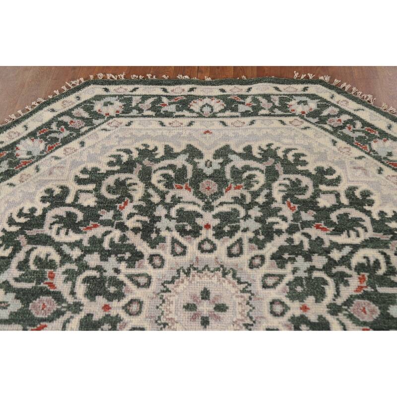 Green Heriz Serapi Indian Octagon Rug Hand-Knotted Wool Carpet - 5'11"x 5'11"