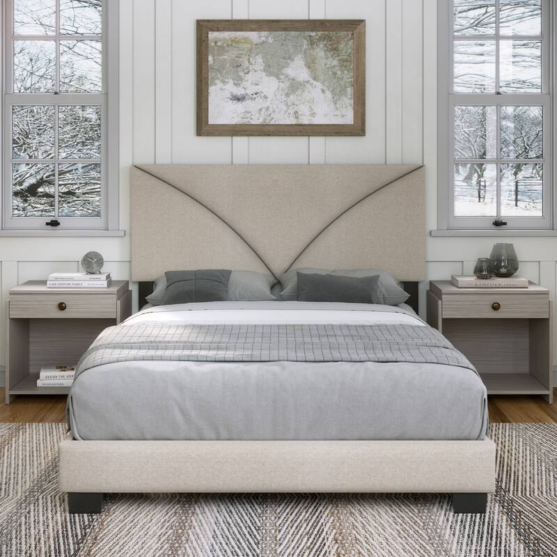 Boyd Sleep Cornerstone Faux Leather Upholstered Platform Bed Frame with Adjustable Headboard - Beige - Queen