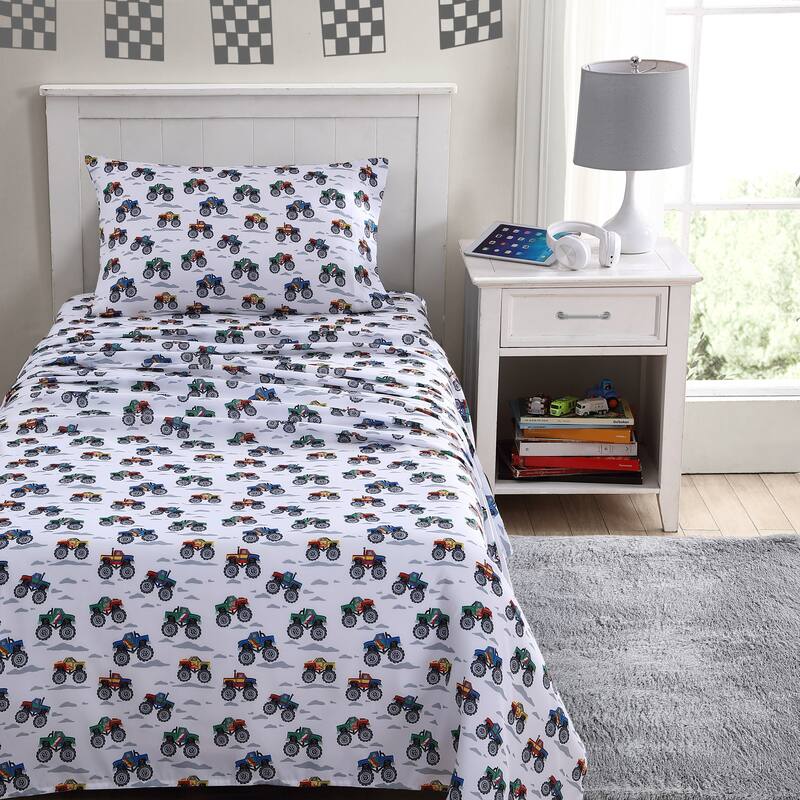 Poppy & Fritz Kids Soft & Cozy Printed Sheet Sets - Trucks Grey - Twin