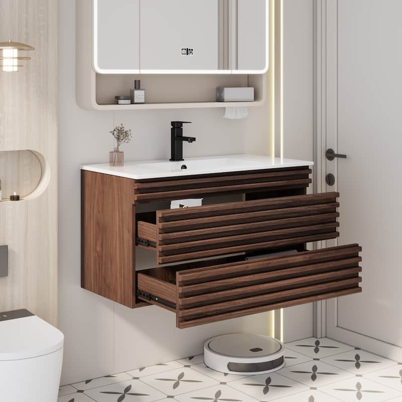 Bathroom Vanity with Drop-In Ceramic Sink Wall-Mounted Storage Cabinet