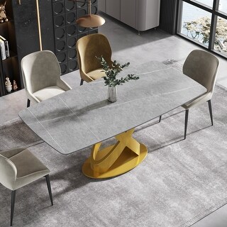 71" Rectangular Sintered Stone Dining Table,X-Shaped Carbon Steel Legs ...