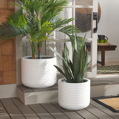 SAFAVIEH Outdoor Nardo Cement Ficonstone Planter Pot (Set of 2) - 18"W x 18"D x 15"H