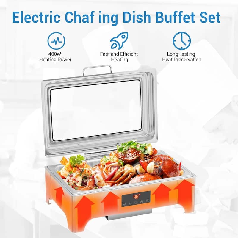 Electric Chafing Dish 9QT Full Size Touch Screen Chafing Dishes for Buffet Roll Top Set Food Servers and Warmer Gold - 9L