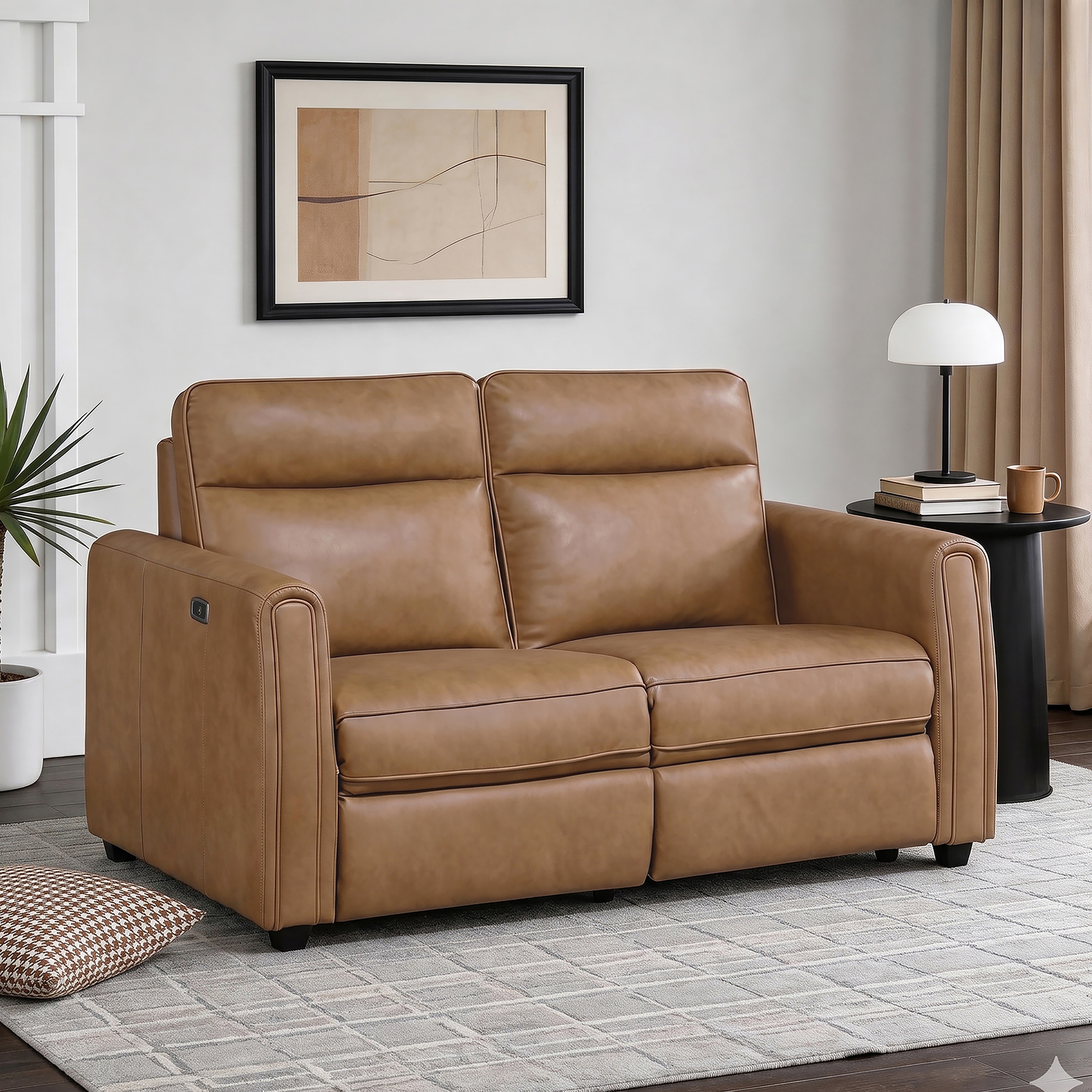 Orlin 59" Faux Leather Rounded Arms Power Reclining 2-Seater Loveseat