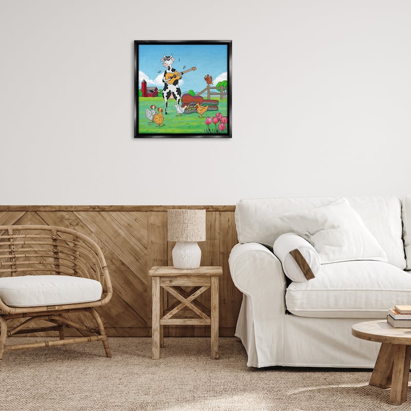 Stupell Busking Cow with Audience Framed Floater Canvas Wall Art Design By Roger Straub