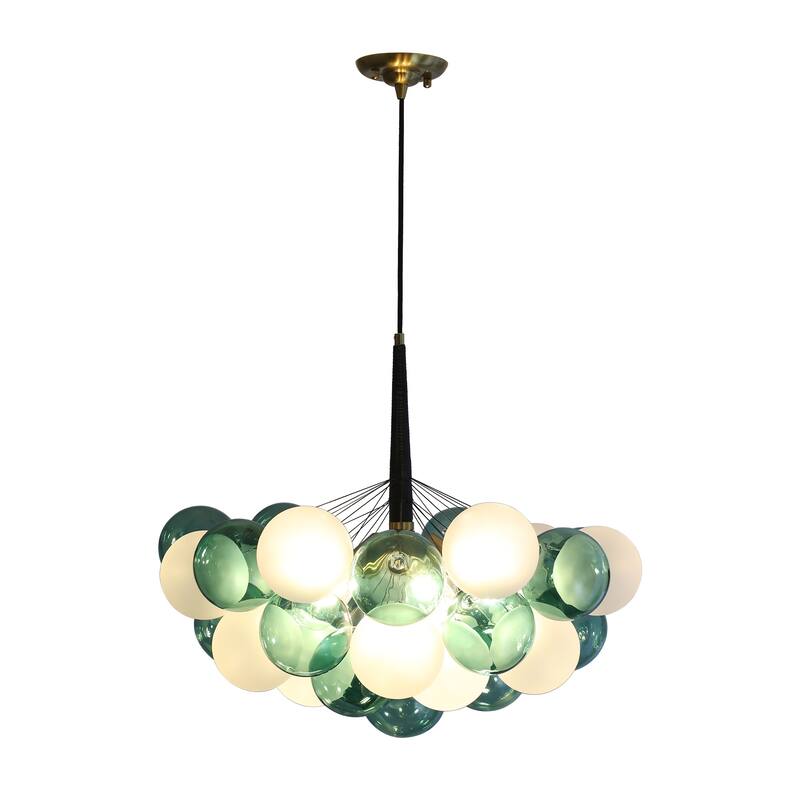 Mid - Century Modern Glass Globe Chandelier, Adjustable Height, E26 Base, 5 - Light Cluster Pendant Light for Dining Room