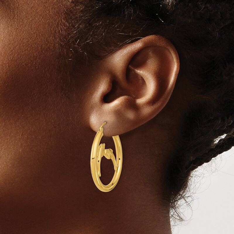 Curata 14k Yellow Gold Polished Dolphins Hoop Earrings 32.52x2.91mm