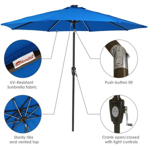 Shop Black Friday Deals On Sunnydaze 9 Foot Aluminum Sunbrella Patio Umbrella Solar Leds Pacific Blue 9 Ft Overstock 24075834