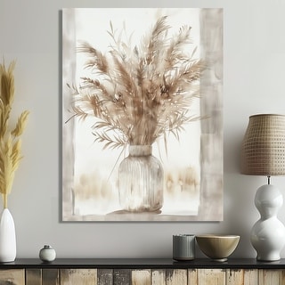 Designart "Beige White Boho Plant Chic II" Boho Feather Canvas Wall Art - Traditional Wall Decor Art Red Wall Art Print