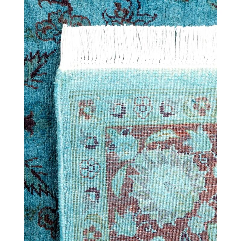 Overton Hand Knotted Wool Vintage Inspired Modern Contemporary Overdyed Blue Area Rug - 4' 2" x 6' 2"