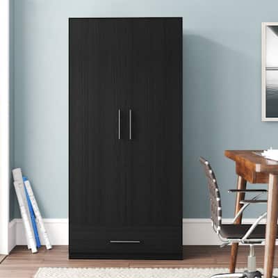 Modern White Armoire Wardrobe Closet with Storage Drawer and Hanging Rod - 66.9'' H X 31.5'' W X 18.9'' D