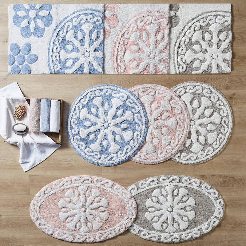 Anmytek Medallion Cotton Tufted Bath Rug Absorbent Boho Bathroom Floor Mat