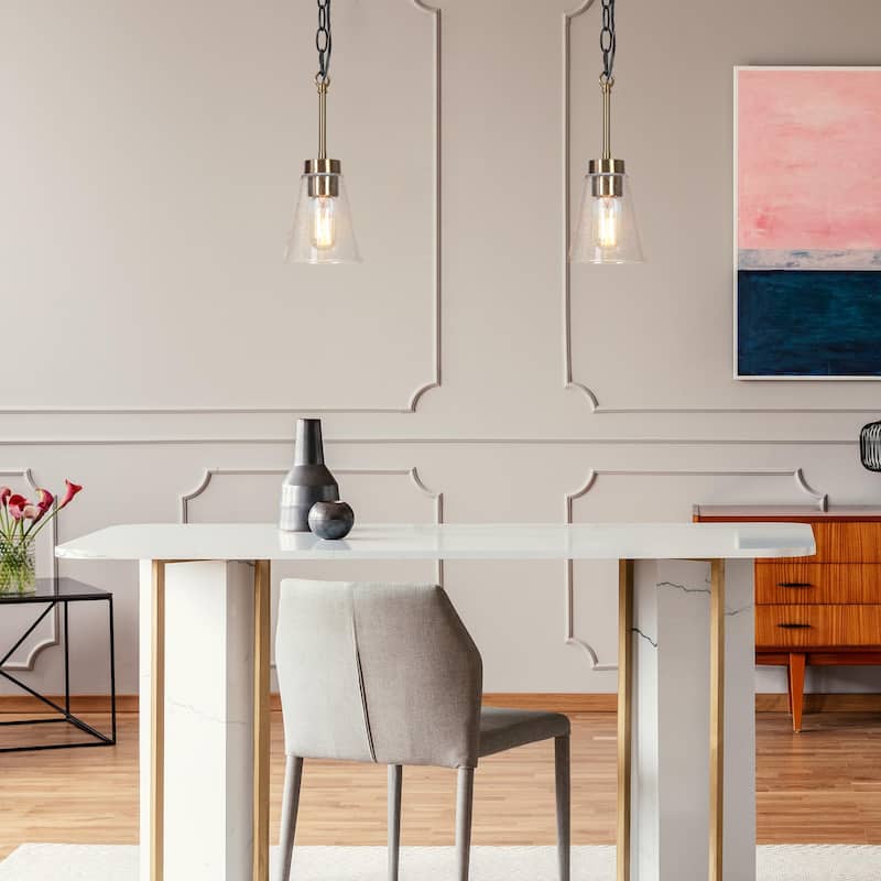 Aditi 1-Light Mini Pendant Mid-century Modern Black Brass Seeded Glass Kitchen Island Light - Plating Brass - D 5"* H 12" - D 5"* H 12" - Plating Brass