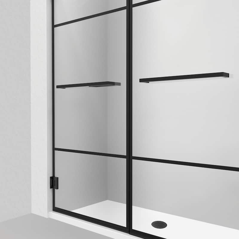 Unidoor Madrid 58-58 1/2 in. x 72 in. Hinged Shower Door in Satin Black