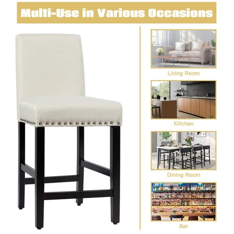 25-Inch Set of 2 Kitchen Curved Backrest Dining Chairs with Rubber Wood Legs and Adjustable Foot Pads