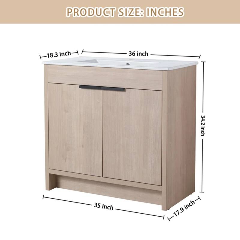 Malwee 24"/30"/36" FreeStanding Bathroom Vanity, Floor Stand Bathroom Vanity with Sink,Soft Close Door and Adjustable shelf