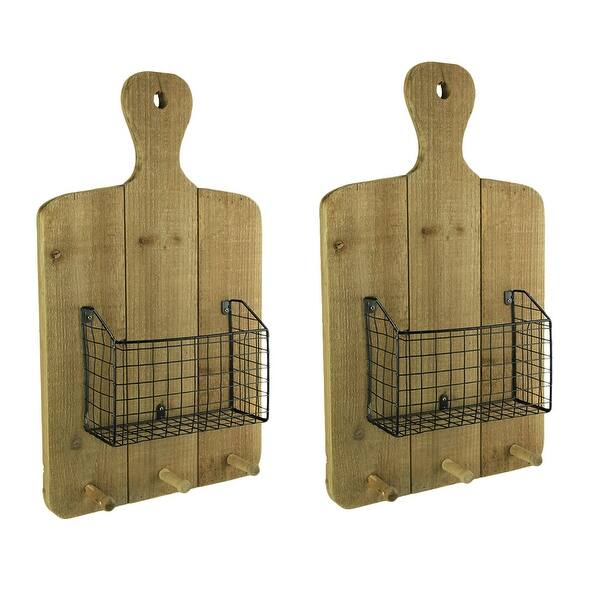 Shop Rustic Wood Hanging Cutting Board With Basket And Wall Hooks