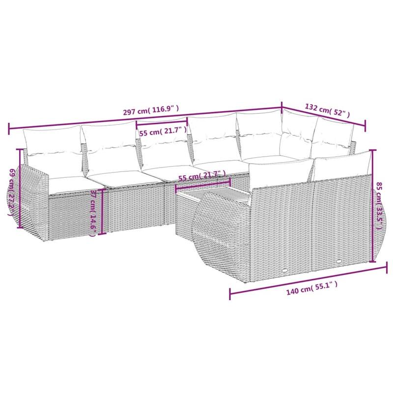 vidaXL Garden Sofa Set Black - 21.7 x 21.7 x 14.6
