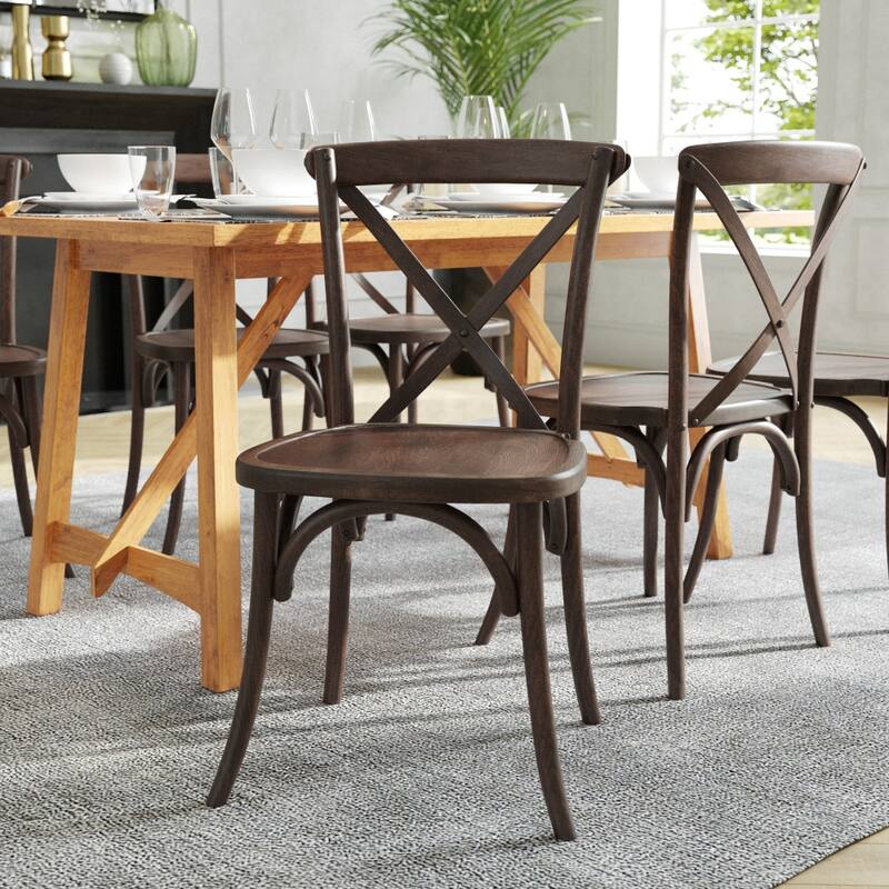 Stackable Wood Cross Back Chair - Mahogany