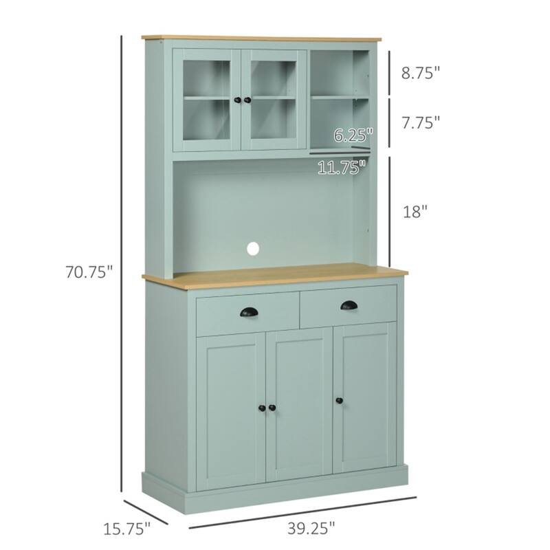 Light Blue Kitchen Pantry Cabinet with Storage Adjustable Shelves and Open Counter - 39.25" W x 15.75" D x 70.75" H