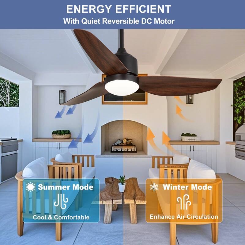 Outdoor Ceiling Fan with Light: 42-52 Inch Hanging - Plug in Waterproof Fans for Patio - Dimmable Remote App Control Black