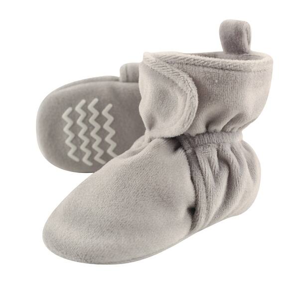 slide 1 of 1, Hudson Baby Baby Cozy Velour Booties, Heather Gray 0-6 Months - Heather Gray