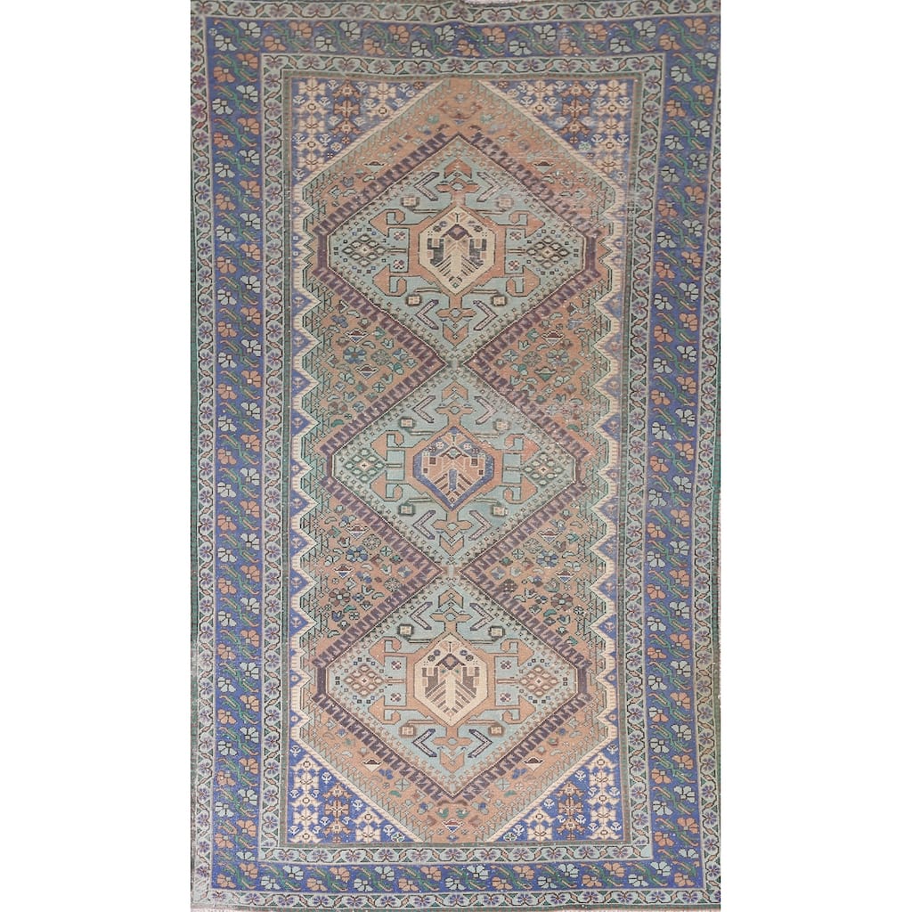 Distressed Bakhtiari Persian Vintage Rug Hand-Knotted Wool Carpet - 5'5"x 10'6"