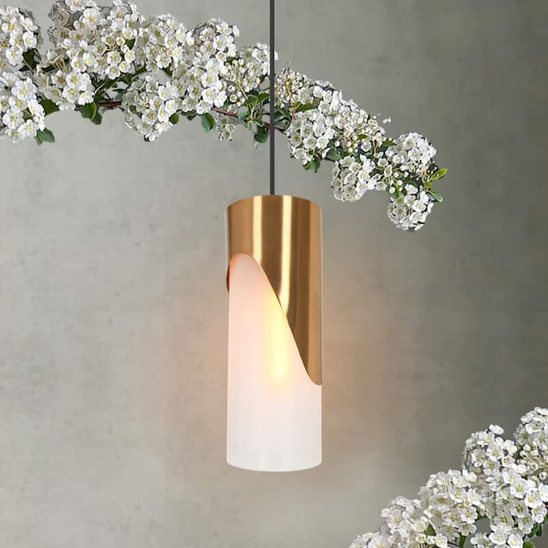 Ottilie Modern Farmhouse 1-Light Gold Cylinder Kitchen Island Pendant Light with Frosted Glass